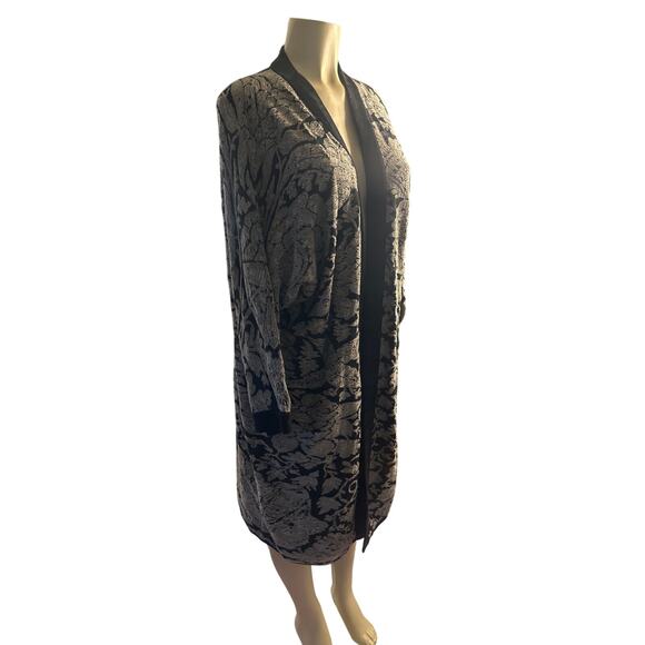 M L Peruvian Connection Open Front Floral Printed Long Cardigan Sweater Jacket - Picture 1 of 6